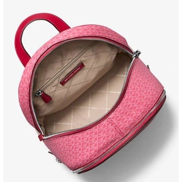New Michael Kors Rhea Medium Colorblock Signature Logo Backpack Dark Raspberry - Picture 3 of 4